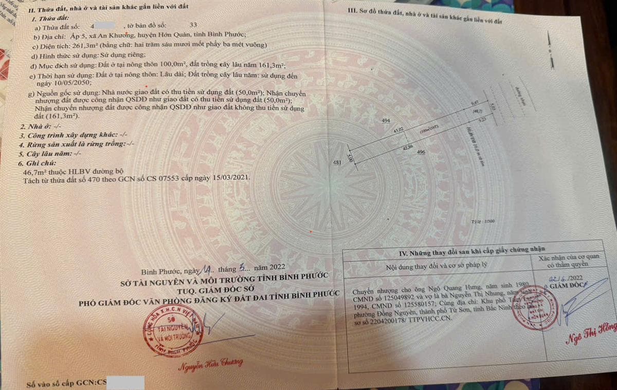 Bán đất xã An Khương Huyện Hớn Quản tỉnh Bình Phước