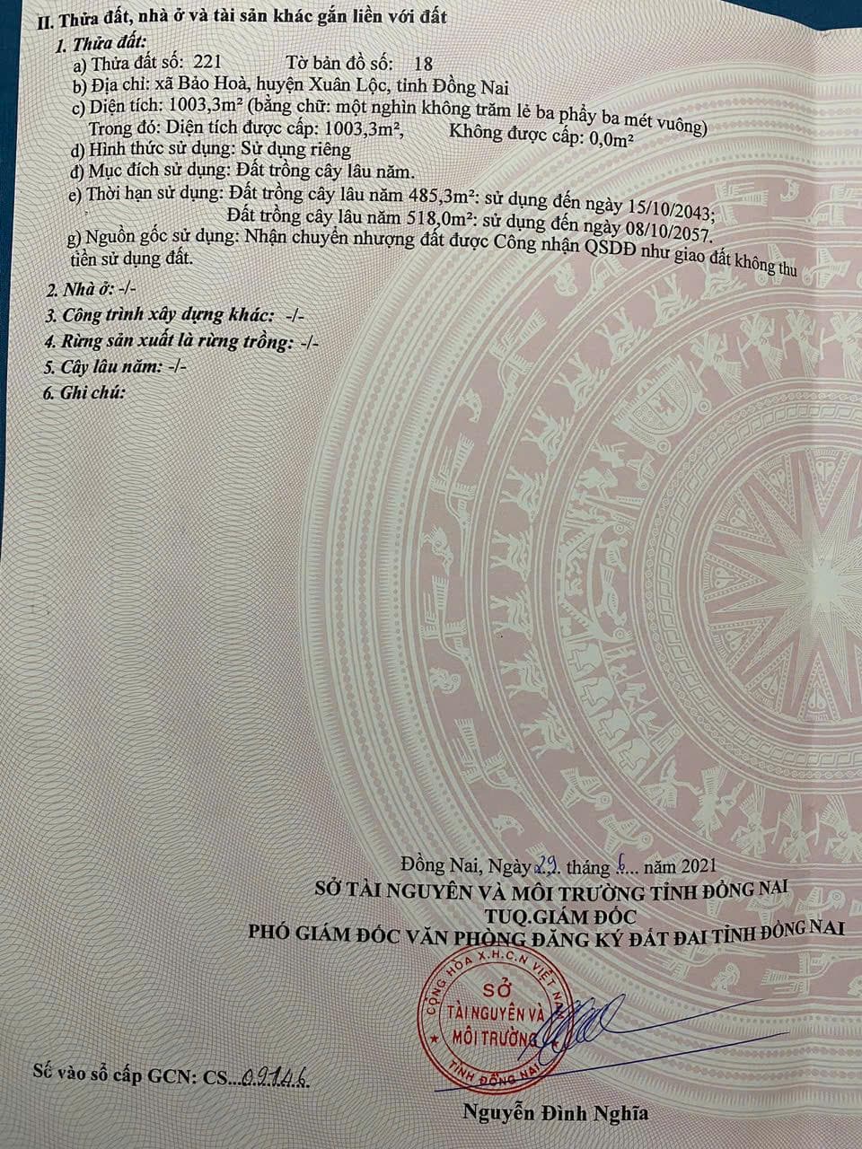Bán đất xã Bảo Hòa Huyện Xuân Lộc tỉnh Đồng Nai 3
