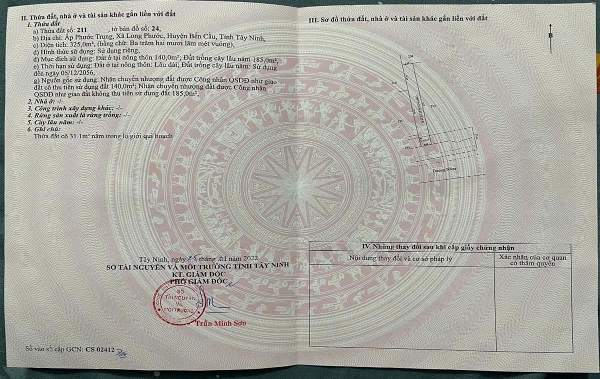 Bán đất xã Long Phước Huyện Bến Cầu tỉnh Tây Ninh