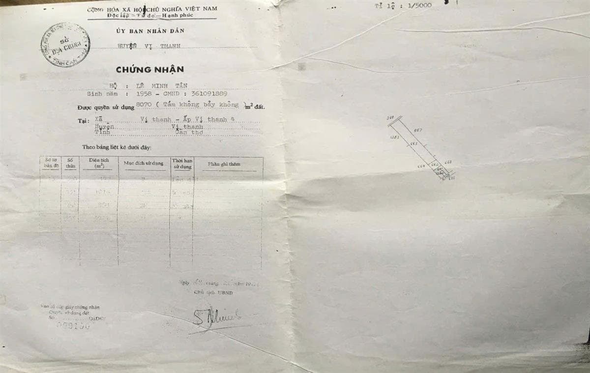 Bán đất xã Vị Bình Huyện Vị Thủy tỉnh Hậu Giang